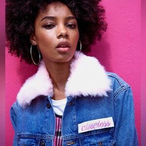 The Ragged Priest Denim Jacket with Pink Faux Fur Collar